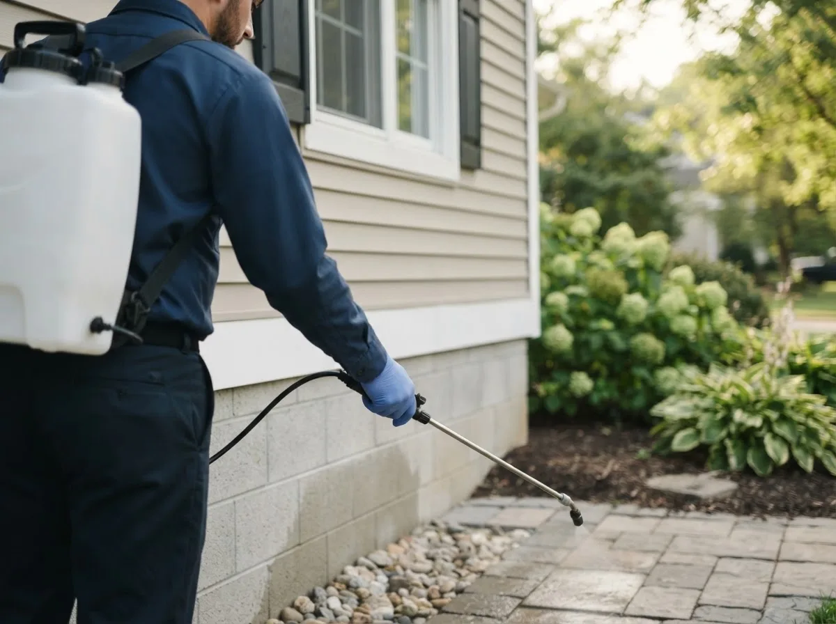 Pest control technician inspecting a home in Hampton Falls, NH